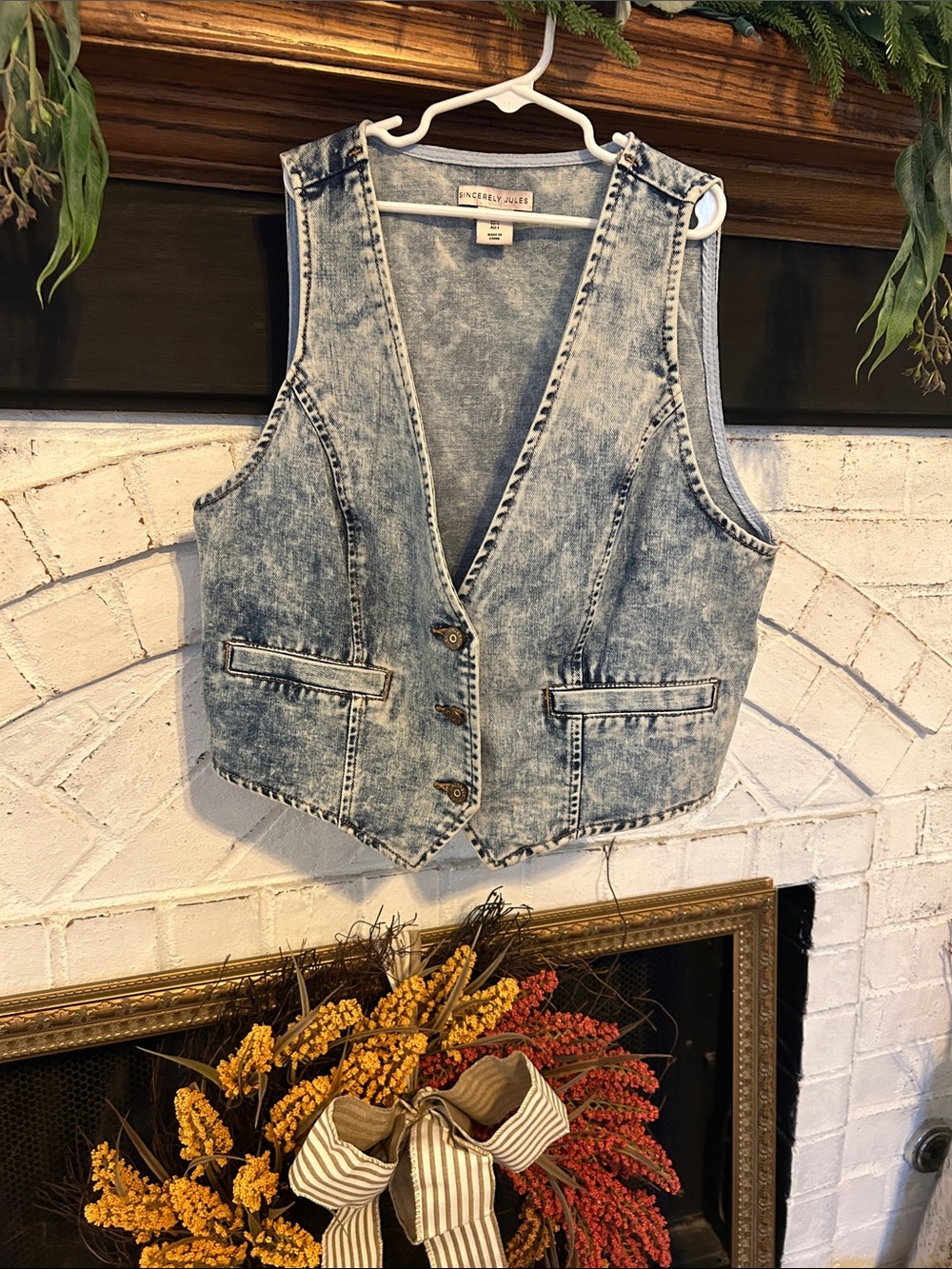 Sincerely Jules Light Blue Acid Wash Denim Vest - Classic Vintage Style